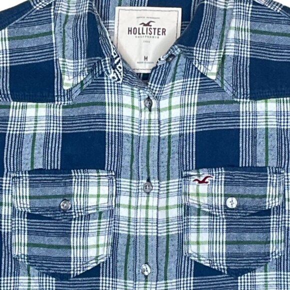 HOLLISTER Blue Plaid Long Sleeve Flannel Shirt - Size Medium - Picture 3 of 6
